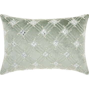 Couture Luster Diamond Lattice Throw Pillow, Celadon, Small