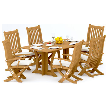 7-Piece Outdoor Teak Dining Set, 69" Table, 6 Warwick Arm Chairs