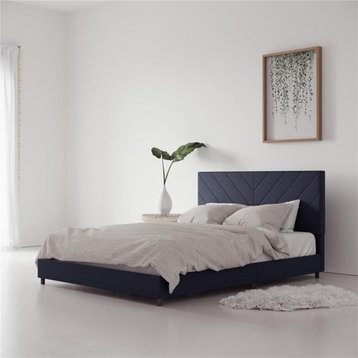 DHP Mathias Upholstered Bed with USB Dual Port Queen in Navy Linen