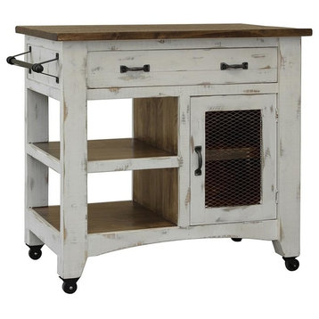 Greenview Solid Wood Kitchen Island, Distressed White, 39"