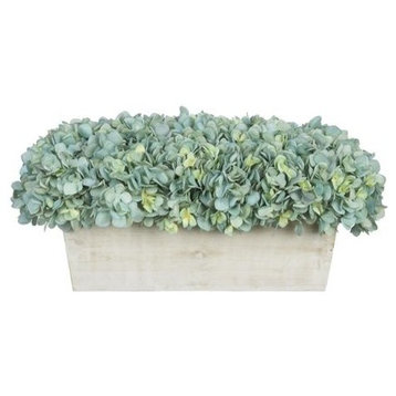 Artificial Teal Hydrangea in White-Washed Wood Ledge