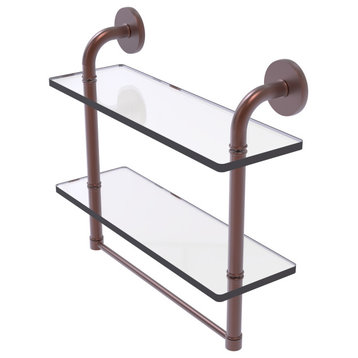 Remi 16" Two Tiered Glass Shelf with Towel Bar, Antique Copper