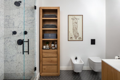 Inspiration for a mid-sized contemporary bathroom in Boston with a floating vanity.