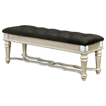 Storage Bench, Elegant Design With Turned Legs & Velvet Seat, Silver/Black