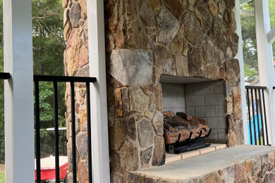 Stone Fireplace and Covered Deck