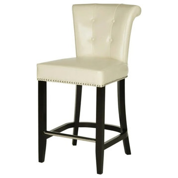 Classic Counter Stool, Padded Seat & Button Tufted Rolled Back, Flat Cream Pu