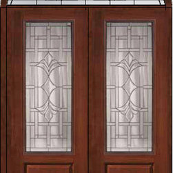 Prehung Transom Double Door 96 Fiberglass Marsala 3/4 Lite Glass - Front Doors