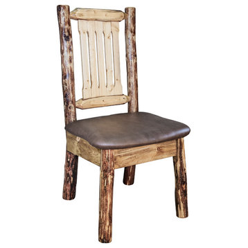 Glacier Country Collection Side Chair With Upholstered Seat, Saddle Pattern