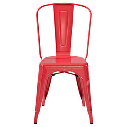 Industrial Dining Chairs Amelia Metal Cafe Chair, Set of 2, Galvanized, Red