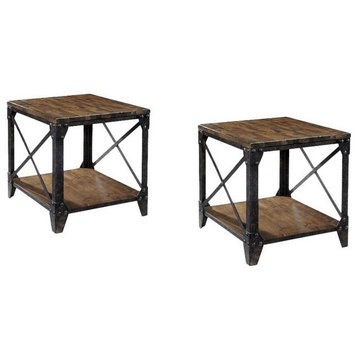 (Set of 2) Rectangular End Table in Distressed Natural Pine