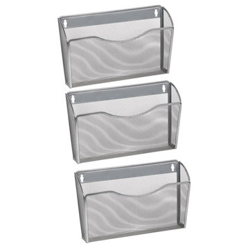 YBM Home Mesh Wall Mount File Holder Silver 13.1"x3.75"x8.5", 3 Pack
