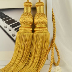 10 Colors QYM46 Polyester Curtain Tassel Tie Backs in Gold Yellow Color - Window Treatment Accessories