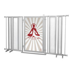 Fusion Gates - Fusion Gate with Dog Is My Zen Design, Satin Nickel, 65"-71.4" - Dog Gates