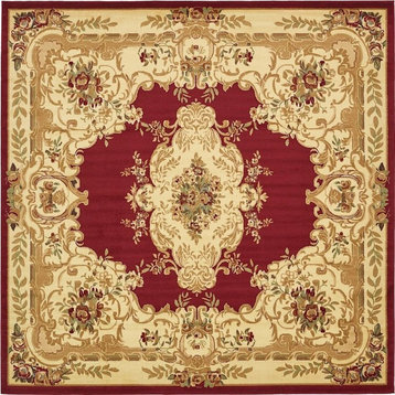 Traditional Royale 8' Square Wine Area Rug