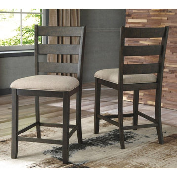 Set of 2 Farmhouse Counter Stool, Padded Seat With Ladder Back