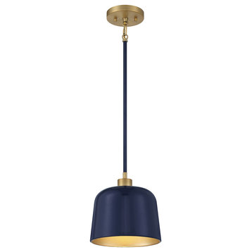 Savoy House M70118NBLNB 1-Light Pendant in Navy Blue with Natural Brass
