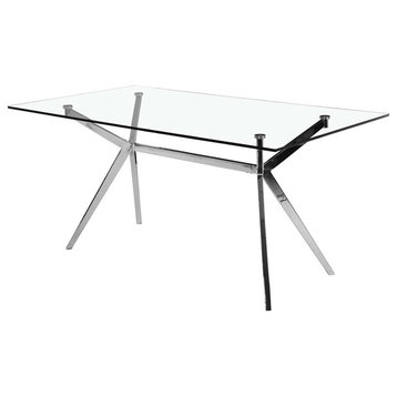 Kuala Rectangle Modern Polished Steel Tempered Glass Dining Table