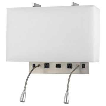 60W Wall Lamp, Brushed Steel Finish, White Shade