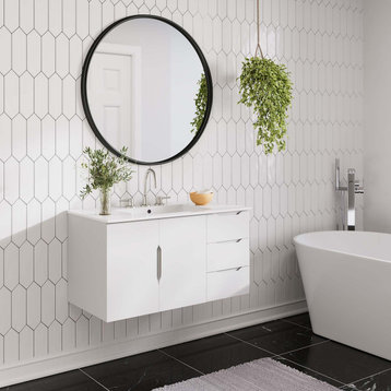 Sink Vanity Cabinet, White, Ceramic, Melamine, Modern, Hotel Bathroom Guest