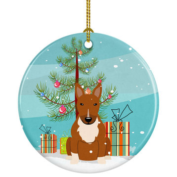 Caroline's Treasures Merry Christmas Tree Bull Terrier Red Ceramic Ornament