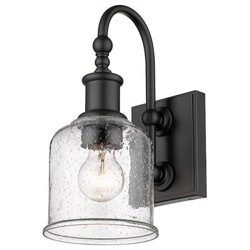 Z-Lite Bryant 1-Light Wall Sconce in Matte Black/Clear Seedy, 734-1S-MB