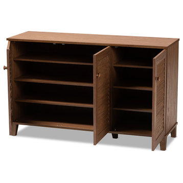Aretha Modern and Contemporary Walnut 8-Shelf Wood Shoe Storage Cabinet