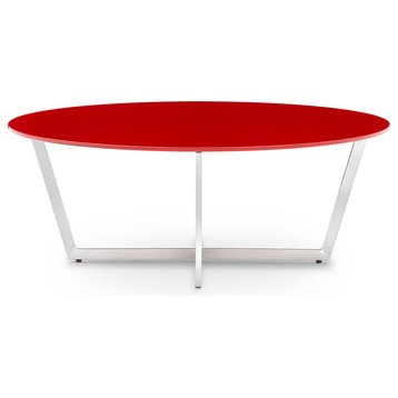 Carmesi Coffee Table Opaque Red Tempered Glass Top Polished Stainless Steel Base