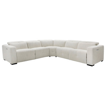 Divani Casa Beck - Contemporary White Fabric Sectional Sofa With 3 Recliners