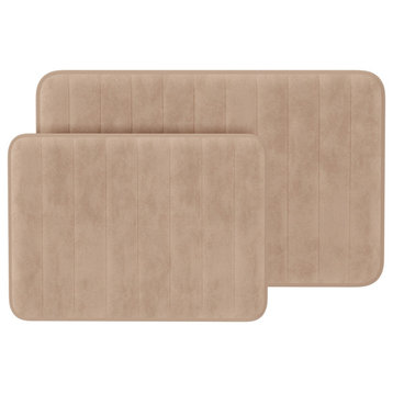 2PC Memory Foam Bath Mats Microfiber Top for Shower, Laundry, Kitchen, Taupe