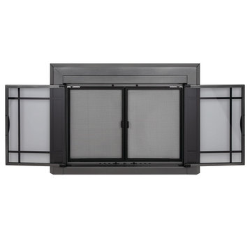 Pleasant Hearth Easton Collection Fireplace Glass Door, Gunmetal, Large
