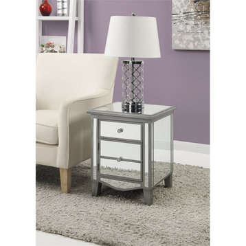 Gold Coast Park Lane End Table in Mirrored Glass and Silver Wood Finish