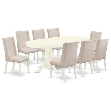 9-Piece Set, 8 Chairs and Table Solid Wood -Linen White