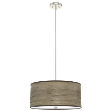 Solhaven Warm Grey Oak/Brushed Nickel, Painted White Glass 3-Light Pendant
