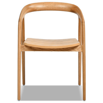 Simeon 21" Scandinavian Sculpted Oak Wood Dining Chair, Warm Natural Brown