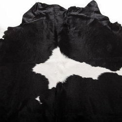 Luxury Natural Cowhide Area Rug, Handmade, Black-White, Hair-on-Hide, 6'7"x5'7" - Novelty Rugs