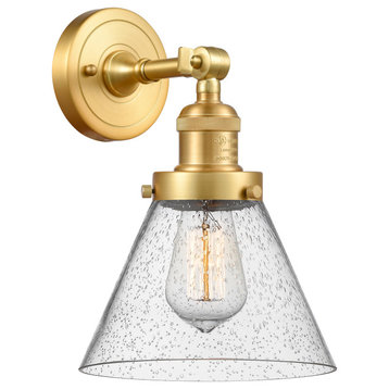 Large Cone 1 Light Sconce, Satin Gold, Seedy