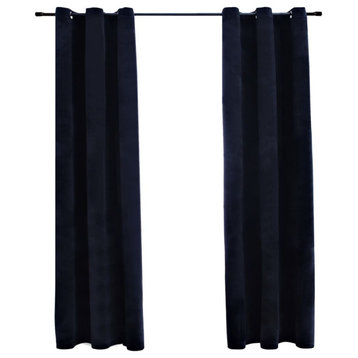 vidaXL Blackout Curtains With Rings 2-Piece Black 37"x63" Velvet