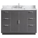 Avanity - Avanity Austen 49" Vanity, Twilight Gray/Silver With Carrara White Top - The Austen 49 in. vanity combo is simple yet stunning. The Austen Collection features a minimalist design that pops with color thanks to the refined Twilight Gray finish with brushed silver trim and hardware. The vanity combo features a solid wood birch frame, plywood drawer boxes, dovetail joints, a toe kick for convenience, soft-close glides and hinges, carrara white marble top and rectangular undermount sink. Complete the look with matching mirror, mirror cabinet, and linen tower. A perfect choice for the modern bathroom, Austen feels at home in multiple design settings.
