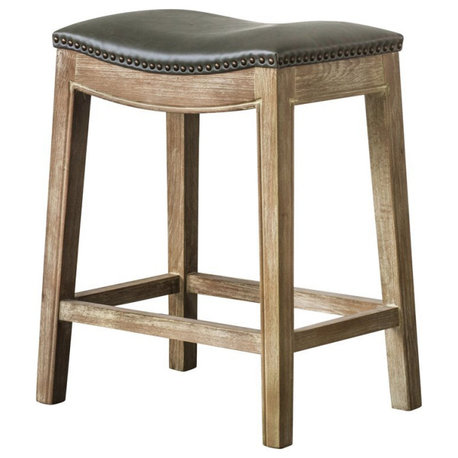 New Pacific Direct Elmo 24.5" Bonded Leather Counter Stool in Gray