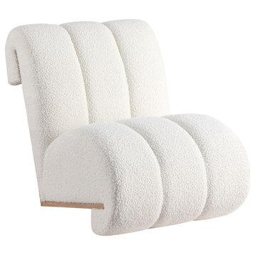 Swoon Faux Sheepskin Upholstered Accent Chair, Cream, White Oak Veneer