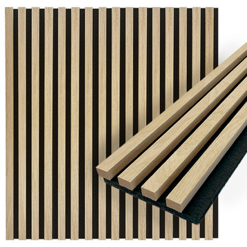 Acoustic Wood Slat 3D Wall Panels, Soundproofing Panels for Accent Wall, Pine, Pack of 6