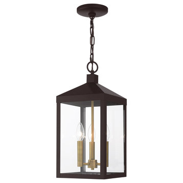 Livex Nyack 3 Light Bronze, Antique Brass Cluster Medium Outdoor Pendant Lantern