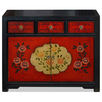 Elmwood Floral Motif Tibetan Cabinet