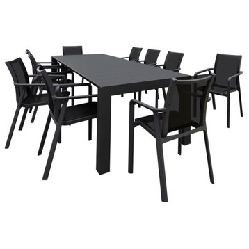 Pacific 11-Piece Dining Set, Table and Arm Chairs, Black Frame/Black Sling