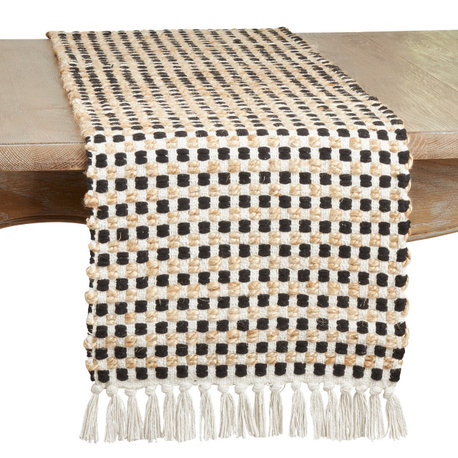 Weave Table Runner With Checker Design, Black, 14"x72"