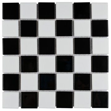 Squire Quad Glossy Checkerboard Porcelain Floor and Wall Tile