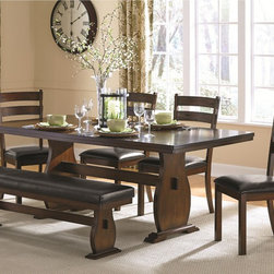 COASTER CAMPBELL TRESTLE TABLE WITH 4 SIDE CHAIRS AND DINING BENCH - Dining Sets