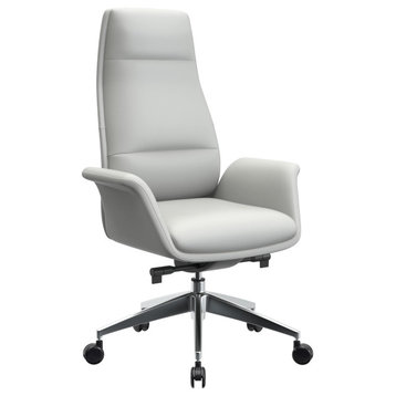 LeisureMod Summit High-Back Leather Office Chair With Swivel and Tilt, White