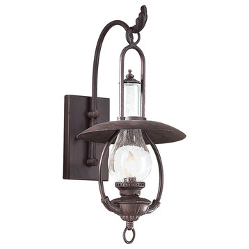 La Grange, Outdoor Wall Lantern, 9.5", Old Bronze Finish, Clear Seeded Glass