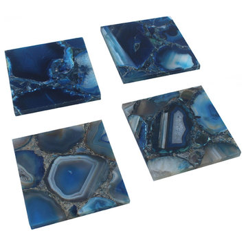 Agate Coaster Square Blue 4x4" Set Of 4